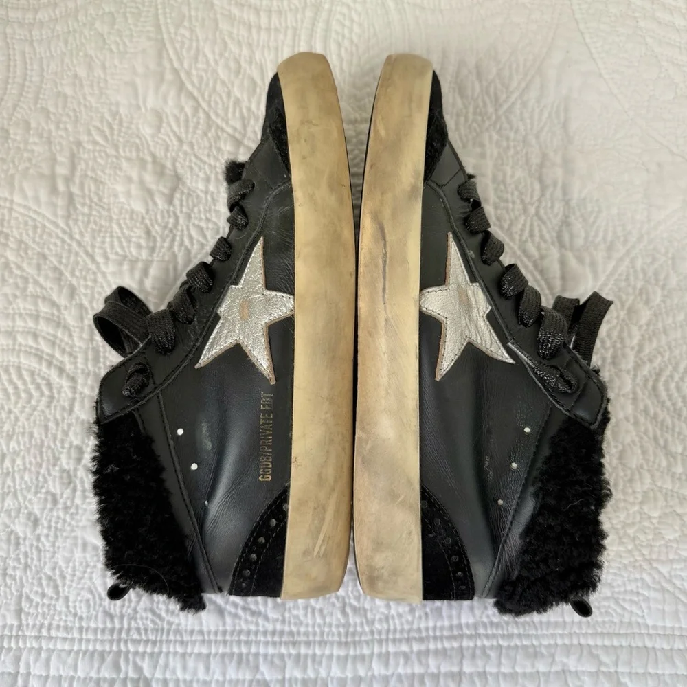 Golden Goose Mid Star Black Suede Shearling Sneakers Women’s 7 - Picture 5 of 9